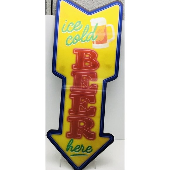 ice cold BEER here Sign Lenticular - Vintage Diner Sign for Kitchen or Man Cave - Picture 1 of 5